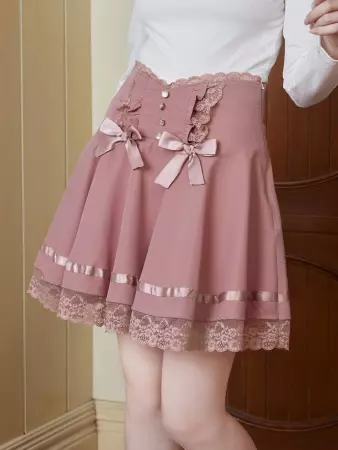 ROMWE Kawaii Contrast Lace Bow Front Skirt | SHEIN USA
