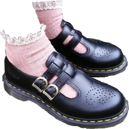 doc martens mary janes with pink frilly socks