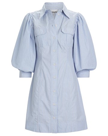 GANNI Striped Puff Sleeve Shirt Dress | INTERMIX®