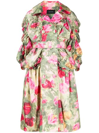 Simone Rocha Ruched Sleeve Floral Coat - Farfetch