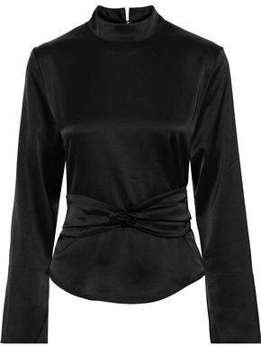 Almond Belted Satin Blouse