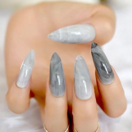 light grey acrylic nails stilettos - Google Search