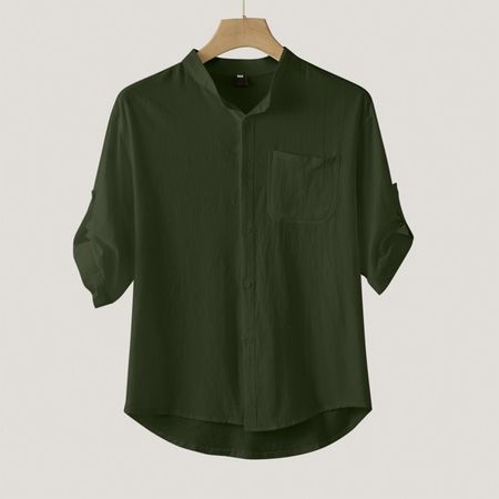 HGWXX7 Shirts For Men Fashion Male Turndown Collar Casual Solid Half Sleeve Cotton Linen Shirt Button Shirt Army Green XXL - Walmart.com