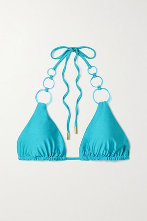 Zoey Embellished Triangle Halterneck Bikini Top - Turquoise