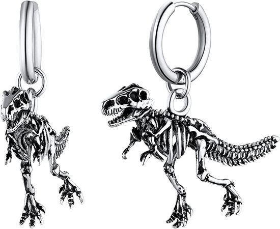 Amazon.com: U7 Men Women Stainless Steel Tyrannosaurus Rex Skeleton Earrings Enamel Black 3D Dinosaur Dangle Earrings: Clothing, Shoes & Jewelry