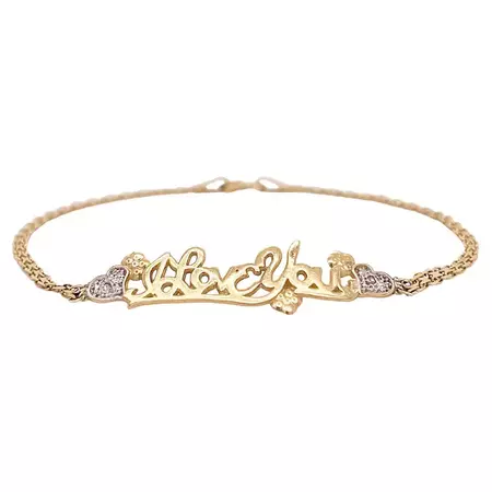 I Love You Fancy Chain Bracelet. 14K Yellow Gold For Sale at 1stDibs | 14k gold i love you bracelet, names of bracelet styles, oros last name origin