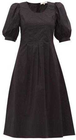 Luna Puffed Sleeve Cotton Blend Dress - Womens - Black