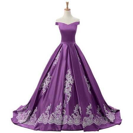 Purple Ball Gown with Cap Sleeves