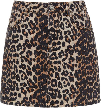 Leopard-Print Denim Mini Skirt Size: 32