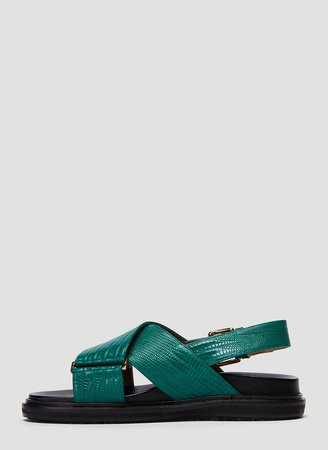 Marni Embossed Fussbett Sandals in Green | LN-CC