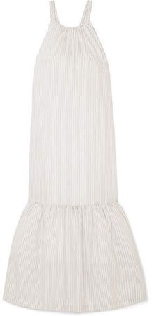 Tiered Striped Cotton-blend Maxi Dress - Light gray