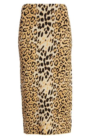 J.O.A. Leopard Print Fitted Skirt brown