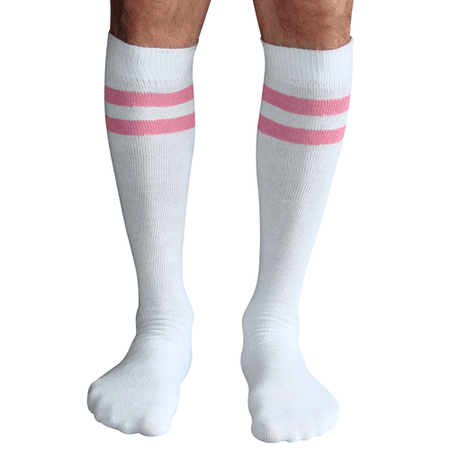 Mens White/Pink Tube Socks