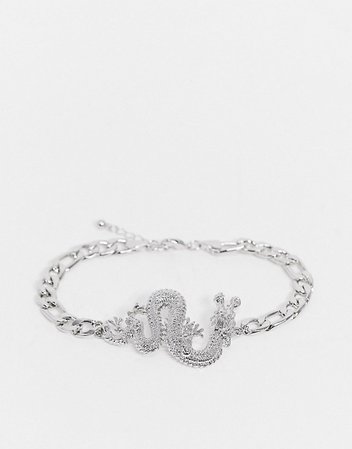 ASOS DESIGN anklet with dragon in silver tone | ASOS