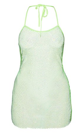 Lime Diamante Fishnet Strappy Dress | Dresses | PrettyLittleThing CA