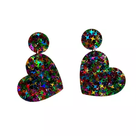 Heart Earrings In Multicolor Glitter | CLOSET REHAB | Wolf & Badger