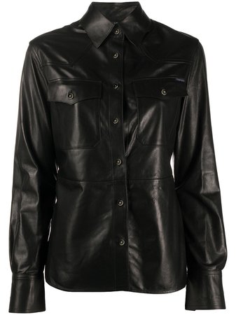 Chest Pockets Leather Shirt