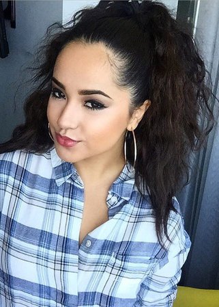 Becky G Wavy Dark Brown High Ponytail, Ponytail Hairstyle | Steal Her Style