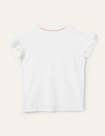 Woven Frill Sleeve T-shirt - White | Boden US