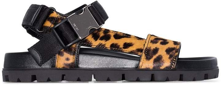 leopard print touch-strap sandals