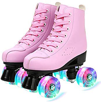 Amazon.com : XUDREZ Roller Skates for Women Men Cozy PU Leather High-top Roller Skates for Beginner Double-Row PU Wheels, Professional Indoor Outdoor Roller Skates with Shoes Bag (Pink Flash, 42) : Sports & Outdoors