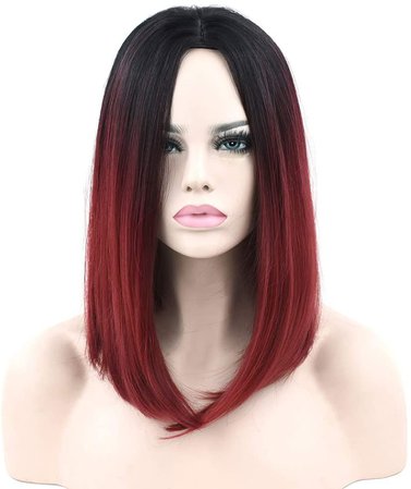 KUKISHOP Short Bob Ombre Wig Straight Synthetic Hair Wigs Wig Cap for Women 2 Tones Red Wine: Amazon.ca: Beauty