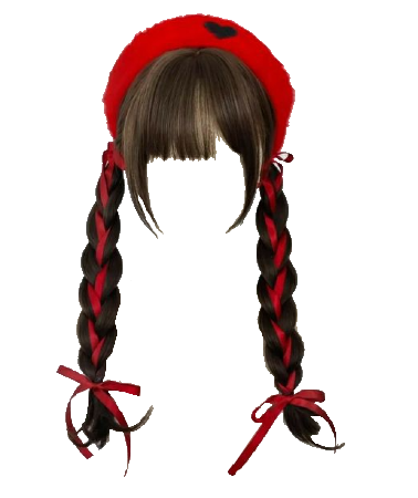 Red Beret and Ribbons in Braided Hair Hime Bangs (Dei5 edit)
