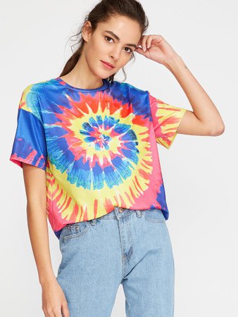 Multicolor Tie Dye Print Short Sleeve T-shirt | ROMWE