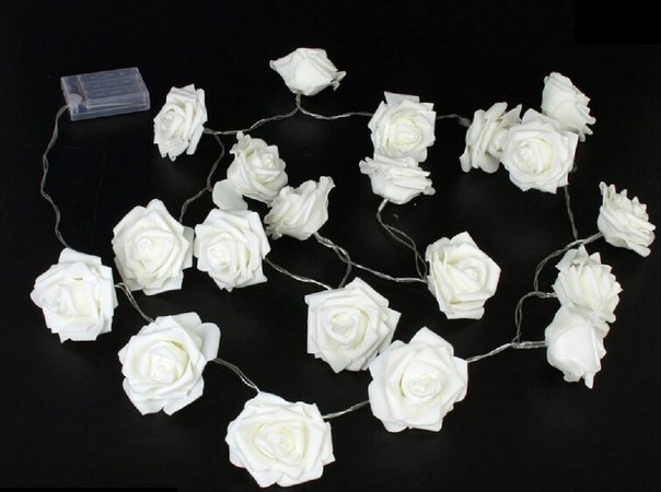 NYKKOLA 20 LED Battery Operated String Flower Rose Fairy Light Wedding Room Garden Christmass Decor (Warm White)