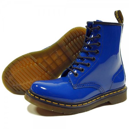 Doc Martens Patent 8 Eyelet Boots Royal Blue @ Jon Barrie