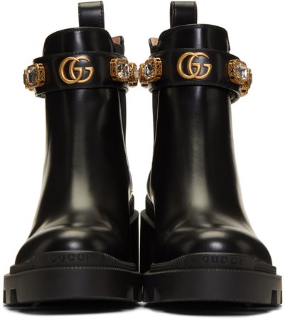 Gucci: Black GG Crystal Boots | SSENSE