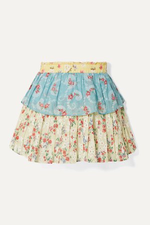 LoveShackFancy | Tiered patchwork floral-print cotton-voile mini skirt | NET-A-PORTER.COM