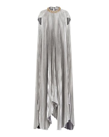 Givenchy Chain-detailed Pleated Silk-blend Lamé Cape Dress in Silver (Metallic) - Lyst