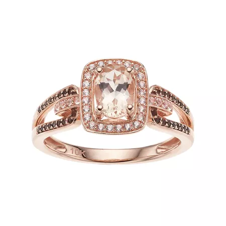 10k Rose Gold Morganite & 1/8 Carat T.W. White & Champagne Diamond Halo Ring