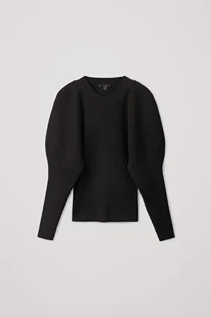 PUFF SLEEVE KNITTED TOP - black - Tops - COS