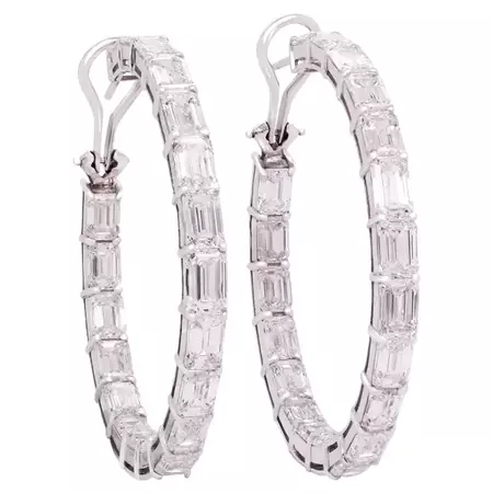 20.58 Carat Emerald Cut Diamonds 18K White Gold Inside-Out Hoop Earrings For Sale at 1stDibs | emerald cut hoops, emerald cut diamond hoop earrings, emerald cut hoop earrings