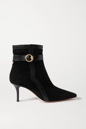 70 Leather-trimmed Suede Ankle Boots - Black