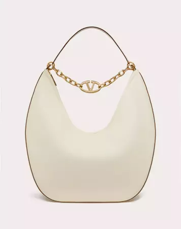 Maxi Vlogo Moon Nappa Leather Hobo Bag With Chain for Woman in Ivory | Valentino US