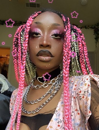 pink hair pink braids black girl punk punk makeup alternative pose mood lighting