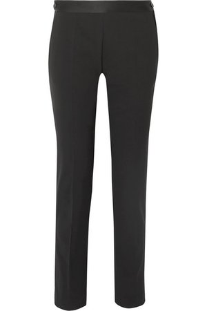 Victoria Beckham | Satin-trimmed stretch-wool slim-leg pants | NET-A-PORTER.COM