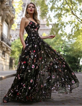 black floral formal dress