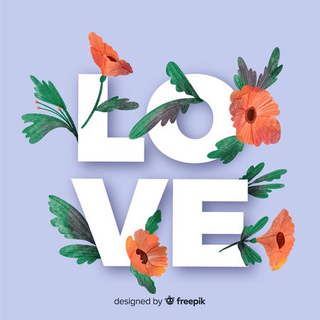 Love word with flowers and leaves | Free Vector