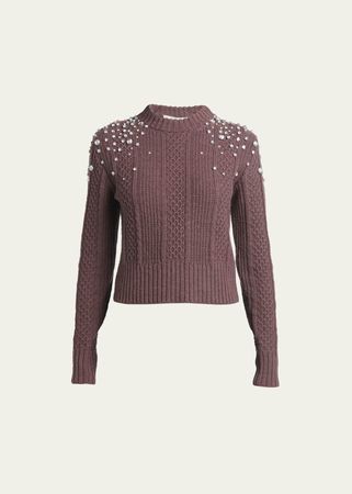 Golden Goose Cropped Cable-Knit Crystal-Embellished Sweater - Bergdorf Goodman