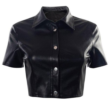 Y2k Black PU Leather Button Up Jacket Crop Top Grunge/Goth – algrandeboutique