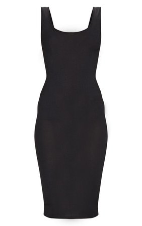 Black Scoop Armhole Rib Midi Dress | Dresses | PrettyLittleThing