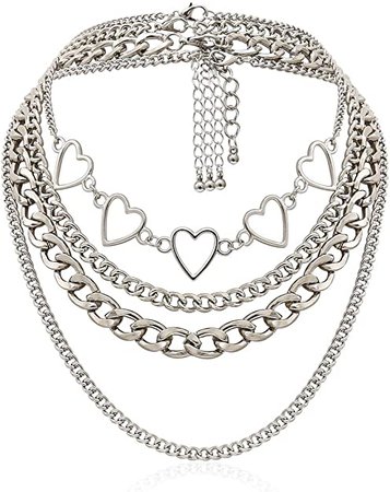 Amazon.com: Simple Hearts Necklace Lolita Choker Chain for Girls Women Layered Cuban Chunky Chain Necklace Chic Style Wedding Dress Jewelry (Silver 1): Jewelry