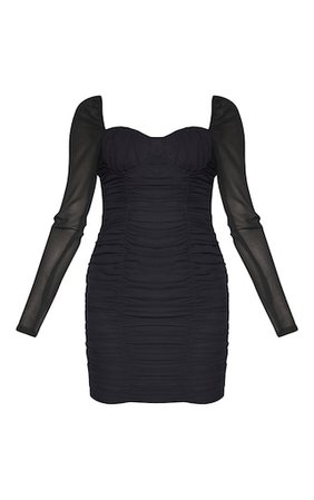 Tall Black Ruched Mini Dress | Tall | PrettyLittleThing USA
