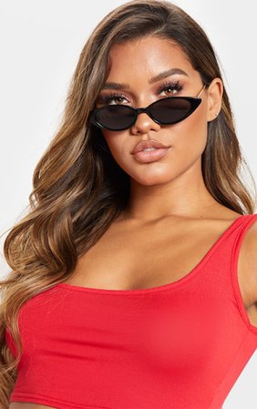 Black Cat Eye Retro Frame Sunglasses | PrettyLittleThing