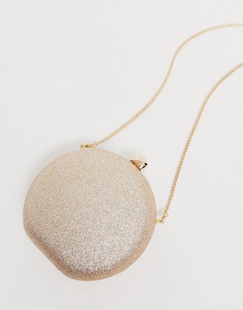 Forever New round glitter clutch bag in gold | ASOS