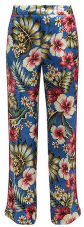 F.R.S – For Restless Sleepers F.r.s For Restless Sleepers - Carite Hawaiian Print Satin Trousers - Womens - Blue Multi